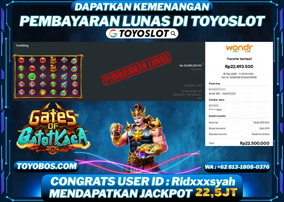 BUKTI KEMENANGAN Gates Of Gatot Kaca 1000 Rp22,500,000- LUNAS